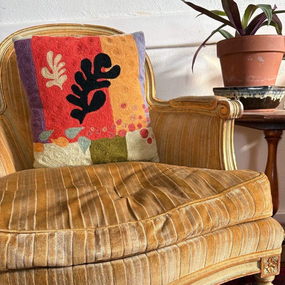Matisse-Inspired Boho Chain-Stitched Throw Pillow